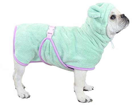Harikaji Dog Bathrobe Towel, Cat Bathrobe Microfiber Fast Drying Absorbent Hooded Bath Towel for Puppy Small Medium Large Dog Cat(Green,S)