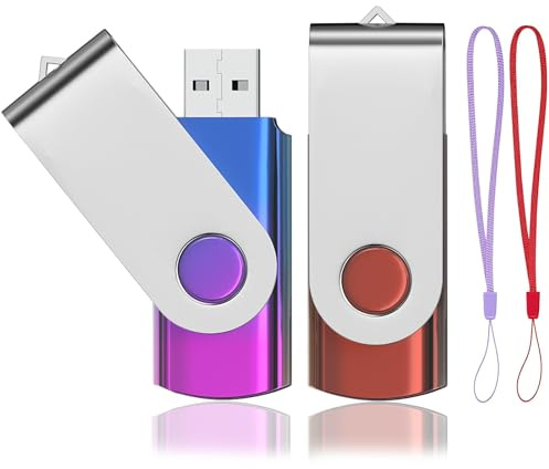 Lot de 2 Clé USB 128 Go, ABLAZE Dégradé de Couleur Cle USB 2.0 Rotation Disque Clef USB 128Go avec 2 Cordes(Noir Doré,2pcs*128GB)