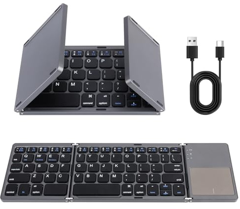 LAMA Wireless Keyboard and Mouse, Rechargeable Ultra Slim Universal Tablet Keyboard, Portable Bluetooth Keyboards for iPad/Tablet/iOS/Android/Windows/Laptops (Grey, Layout UK)