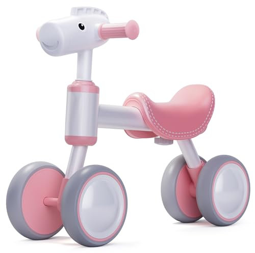 Hilifexll Kinder Laufrad ab 1 Jahr, Baby Lauflernrad Spielzeug für 12-24 Monate, Geschenk 1 Jahr Mädchen/Jungen, Erstes Fahrrad ohne Pedal mit 4 Rädern (Rosa)