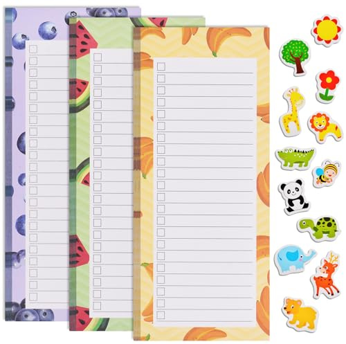 AUAUY 3 Pezzi Blocco Note Magnetico, To Do List Magnetica Frigo con 12 Calamite Frigo Magnetico, Shopping List Magnetica, Lista Della Spesa da Appendere, 21,5 x 9cm, 50 Fogli per Blocco
