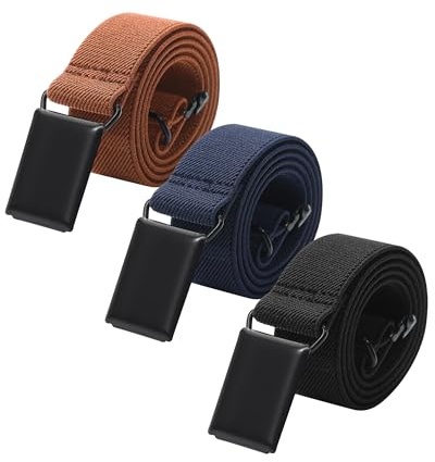 AWAYTR Toddler Boy Kids Buckle Belt - Adjustable Elastic Child Silver Buckle Belts, 3 Pieces (Black Buckle- Black/Navy blue/Brown)
