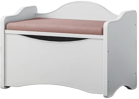 BDW Banc avec Espace de Rangement - Boîte de Rangement avec Couvercle - Pour Chambre d'Enfant, Vestiaire - Chaussures avec Assise - Coffre à Jouets - Blanc et Rose