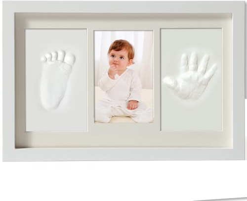 Yiukou Marco Huellas Bebe Recien Nacido con Arcilla Anti Grietas,Regalo Bebe 1 Año,Huella Perro-Blanco