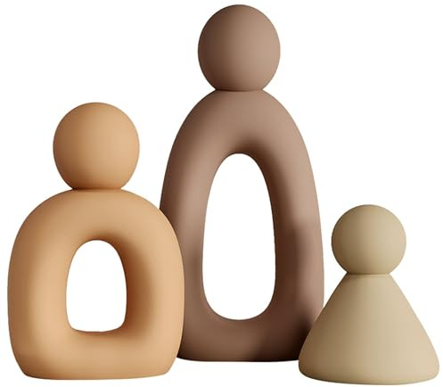 suruim Estatuas abstractas de familia de 3 figuras Esculturas modernas Acentos decorativos para el hogar Adornos para el televisor Soporte de libros Estatuillas para regalos para estanterías Estatuas