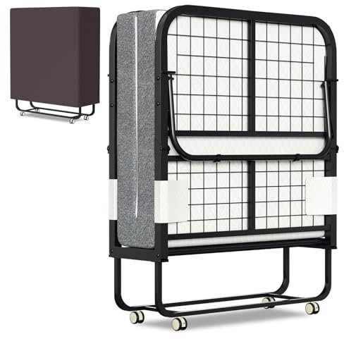ISOSIL Klappbett 90x200cm Gästebett Klappbarer mit 13CM Schaumstoffmatratze Gästebett Klappbarer Metallbettrahmen Klappbett mit Rollen Klappbares Metallbett 200 kg Belastbarkeit Staubs