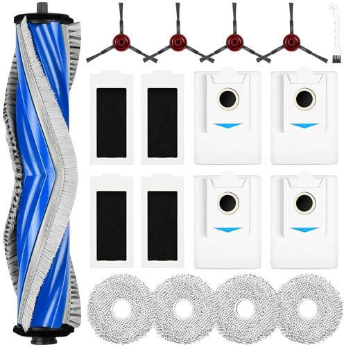 18 Stück Zubehör für Ecovacs Deebot T30S / T30S PRO Saugroboter, 1 Hauptbürste 4 Staubbeutel 4 Wischtücher 4 Filter 4 Seitenbürsten 1 Reinigungsbürste