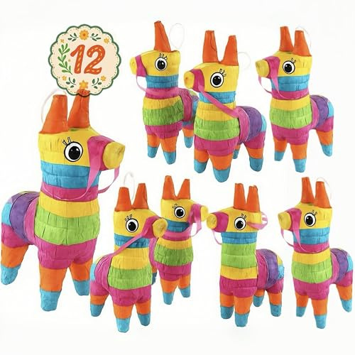 GIFTEXPRESS 12pc Value Pack Mini Donkey Piñatas 7.5x5.5, Rainbow Party Decoration for Cinco De Mayo, Fiestas, Taco, Llama Birthday, Carnival, Classroom & Table Centerpiece Party Favor