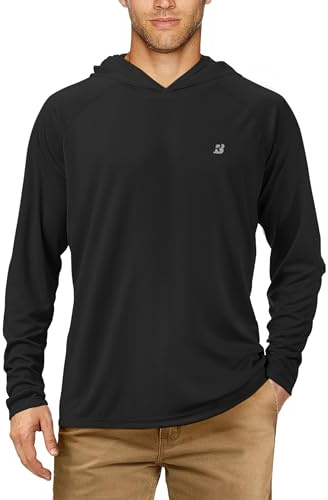 Roadbox Men's Sun Protection Swim Hoodie Long Sleeve, Quick Dry Fishing Shirts Lightweight, UV Breathable Running Tops Black