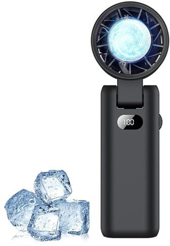 Intckwan Ventilador de Mano Turbo Recargable 3600mAh, Mini Ventilador USB Portátil con 100 Velocidades, Ventilador Plegable con Función Frío para Exteriores, Oficina, Camping, Viajes (Negro)