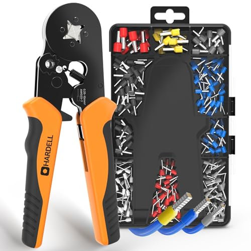 HARDELL Pince à Sertir Professionnelle avec 1200 Embouts de Câbles, Outil de Sertissage 0,25-10mm² Auto-Ajustable pour Cosses et Embouts de Fils Électriques