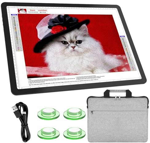 TSOCOS A3 Leuchttisch mit Tragetasche, 6000Lux Sehr Hell LED Licht Pad mit Seitliche Tasten & 6 Stufen der Helligkeit, 3 Farben Lightpad Leuchtplatte für Diamond Painting, Zeichnen, Skizzieren