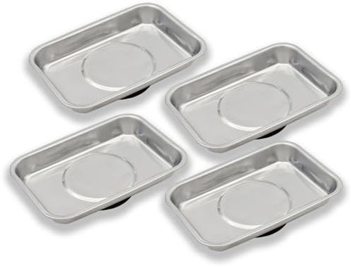 VASTOOLS Bandeja magnética de herramientas de 4 piezas, juego de 95 x 65 mm, bandejas magnéticas de acero inoxidable, sujeción de tornillos, brocas y clavos, imán de alto rendimiento, bandeja