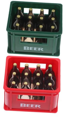 SUPVOX 2 cajas de cerveza en miniatura con mini botellas de cerveza realistas, accesorios para casa de muñecas para cocina y bar como decoración y accesorios fotográficos para jardín y casa de muñecas