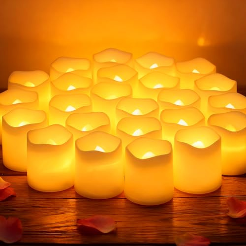 24 Pièces Bougies LED Vacillantes avec Effet Flamme Réaliste,Chauffe-Plat Électriques Sans Flamme Petite Bougie,Chandelles Clignotantes Lampe pour Noël Mariage Pâques Décoration