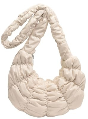 EWUHYFP Plisserade väskor quiltad bomull crossbody damer stor kapacitet puffer kvinnor slunga, Vitt, En Storlek