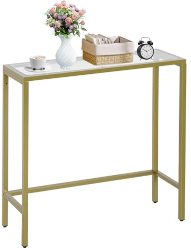 Panana Console Table with Tempered Glass,Sofa Table,Gold Slim Hallway Table | 75 x 22.2 x 80.5 cm, Metal Frame, Perfect for Living Room, Entryway, Hallway, Office, Gold