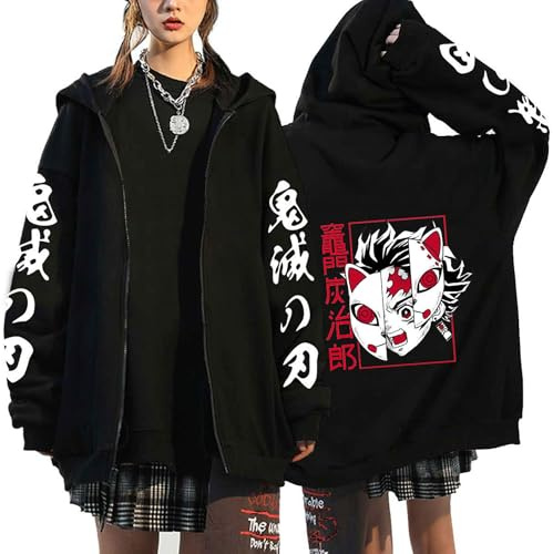 Satdflie Demon Slayer Y2k Sweat à Capuche zippé pour Hommes et Femmes Manches Longues imprimé Anime Sweat-Shirt Cosplay Veste Oversize vêtement d'extérieur Streetwear pour Fans, Couleur/4, L