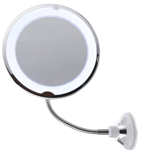 JEWEDECO 360° Rotating 10x Magnifying Makeup Mirror with LED Light and Suction Cup for Vanity and Bathroom Use