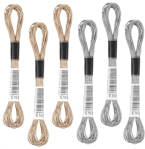 6 madejas de hilo metálico para bordar, hilo metálico plateado y dorado claro para bordado, pulsera de la amistad, hilo de punto de cruz, hilo de poliéster para bordar a mano, cuerda de arte DIY