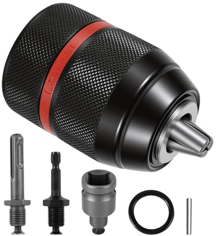 3 in 1 Keyless Drill Chuck Adapter, 1/2-20 UNF Thread, 1.5-13mm Capacity, with 1/4 Hex, 1/2 Sq, 3/8 SDS-Plus Adapters for Impact Driver, Wrench, Rotary Hammer