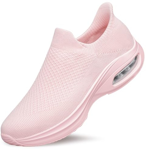 CASOSTELLY Easy Slip-On Women's Air Cushion Trainers Lightweight Breathable Knit Comfort Shoes Wedge Walking Sneakers for Elderly & Lazy Wearers