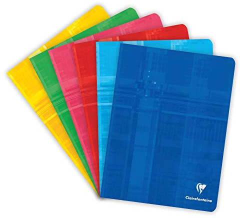 Clairefontaine 3723C Un Cahier Agrafé - 17x22 cm - 80 Pages Lignées avec Marge - Papier Blanc 90 g - Couverture Carte Pelliculée Couleur Aléatoire
