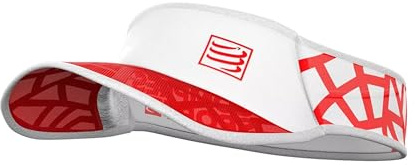 COMPRESSPORT - Visiera Spiderweb Ultralight Cap - Protezione solare anti-UV - Leggero - Traspirante e ad asciugatura rapida del sudore - Taglia unica - Bianco/Rosso