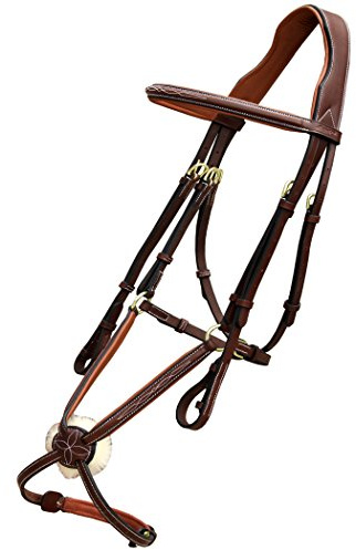 Exion - Bride en cuir mexicain en relief - Rênes en caoutchouc PP et boucles en laiton - Brides rembourrées - Cheval anglais, Oak Brown (Reddish Brown), Horse (Full)