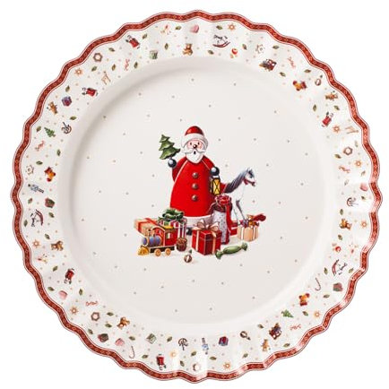 Villeroy & Boch – Toy's Delight Fuente para Servir 45 cm Rojo y Blanco, Apto para Microondas, Bandeja Navideña Redonda, Plato Navidad Porcelana, Vajilla Navidad, Premium Porcelain