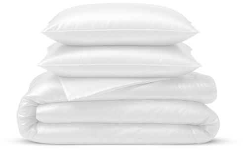 LINENWALAS Parure de lit 3 pièces Emperor - 100 % soie de bambou bio - Taille empereur - Housse de couette douce et rafraîchissante - 290 x 230 cm (blanc)