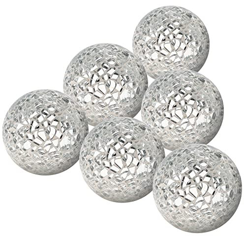 Kepfire 6 Pack Silver Decorative Balls for Bowls,8cm Orbs Decorative Ball for Centerpiece,Vase Fillers,Mosaic Glass Balls for Home Decor Christmas Thanksgiving Table Decorations