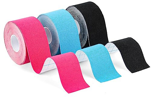 Kinesio Taping 3 Rotolo，5m x 3.8cm Extra Lungo Per Rotolo Tape Kinesiologico Nastro kinesiologico, Nastro kinesiologico impermeabile ed elastico, per il ginocchio, articolazioni, supporto muscolare