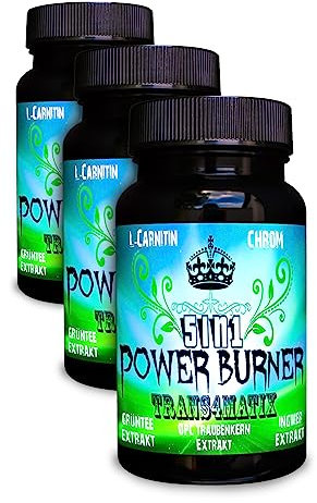 Trans4matix 5in1 Power Burner, Grüntee Extrakt, OPC, L-Carnitin, Ingwer Extrakt, Chrom, 3x je 60 Kapseln, 81g