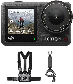DJI Osmo Action 4 Motorcycling/Mountain Cycling Combo, Action Camera 4K with 155º FOV, 1/1.3-Inch Sensor, Stabilization, with Chest Strap Mount, Waterproof Action Camera for Travel, Outdoor, Sports