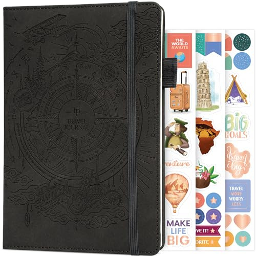 Legend Vintage Travel Journal Scrapbook for Women, Men, Couple Black | Trip diary with world & U.S. map, Eco leather- bound hardcover, Stickers, Adventure & vacation notebook for adults & teens