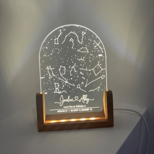 Luce notturna con mappa stellare personalizzata, mappa stellare personalizzata per data luce notturna, lampada con cornice per foto illuminata, mappa delle costellazioni in acrilico, regalo per coppie