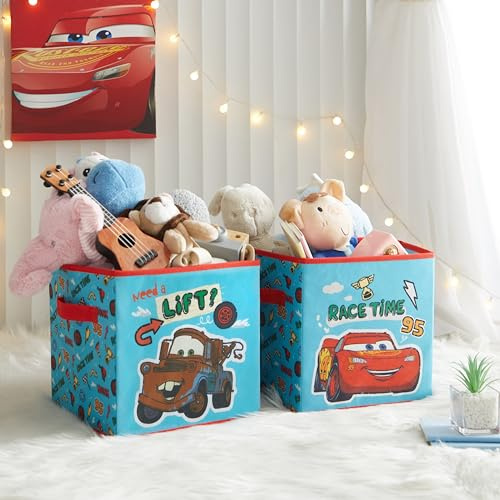 Idea Nuova Cars Lot de 2 cubes de rangement durables avec poignées, 25,4 x 25,4 x 25,4 cm