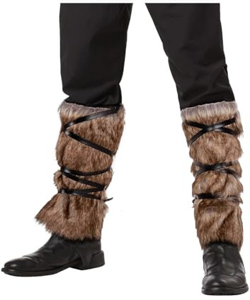 keland Wikinger Fellstulpen Kunstfell Beinwärmer Flauschige Fell Stulpen Beinstulpen für Damen Herren (Braun)