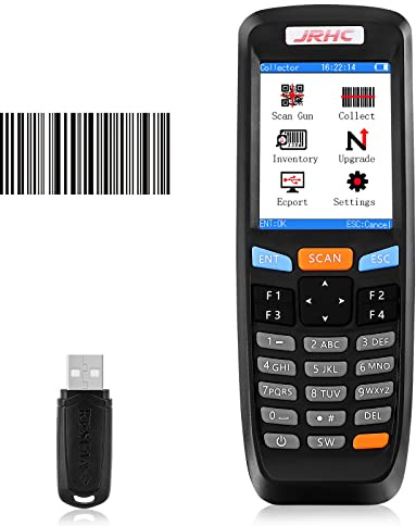JRHC kabelloser 2D-Barcode-Scanner, tragbarer Inventar-Scanner und Datensammler, 2,4 G Barcodeleser, lange Übertragungsreichweite mit 7,1 cm LCD-Bildschirm für Lager, Bibliothek, Apotheke, Supermarkt,