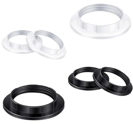 DHWEKU 6 Pieza E27 Anillo Reductor de Pantalla de Lámpara,Convertidor de Plástico,Anillos de Pantalla, Lámpara Anillo Retención,Lámpara Adaptador,para Montaje de Pantallas de Lámpara,Blanco y Negro