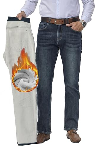 Fakanhui Jeans con forro polar para hombre, con forro polar térmico, con forro de franela, para negocios, casual, trabajo, jeans, Azul antiguo, Large