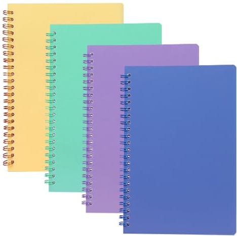 A5 Spiral Lined Notepad,4 Pack Spiral Notebook Wirebound Notebooks 80 Sheets(160 Pages)/Per Pack A5 Sketch Book Reporters Notepad for Office Travel School Drawing Green&Yellow&Purple&Grey Blue
