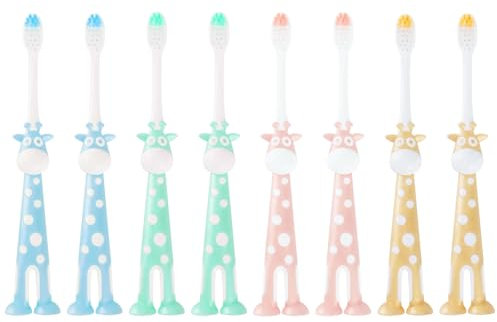 8 Packungen Kinderzahnbürste, YRYUNRUI Kleinkinderzahnbürste mit Saugnapf, extra weiche, rutschfeste manuelle Kinderzahnbürsten, Kinderzahnbürste für Kinder von 3-12 Jahren, Jungen und Mädchen