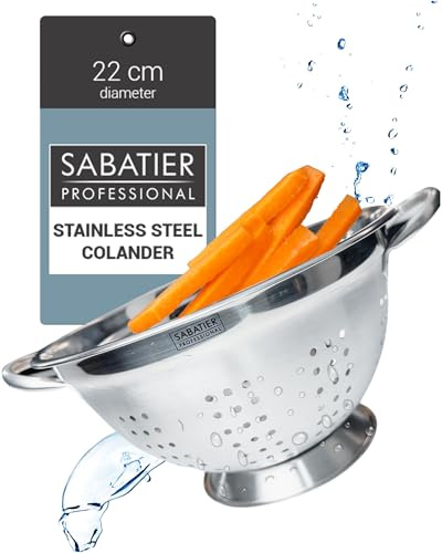 Sabatier - Colador profesional de acero inoxidable, resistente, duradero y apto para lavavajillas, agujeros finos para un fácil drenaje, perfecto para pasta, verduras, arroz y fruta, grande, 22 cm de