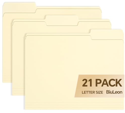 File Folders,21 Pack Manilla Folders 8.5x11,1/3 Cut Tabs Manila File Folders Letter Size for Easy Labeling and Organization,Vanilla Folders Great for Documents Home School Classroom Office Supplies