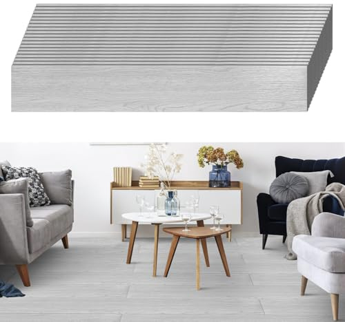 Peviasot PVC-golvbeläggning självhäftande, vinylplattor, vinylgolv, 91,44 cm x 15,24 cm, tjocklek 2 mm, vinyllaminat halkfria dekorativa golvbrädor för sovrum, vardagsrum, 72 kakel/10 ㎡, rökgrå