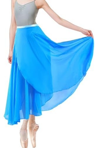 Baisdan Donne Lunghezza Chiffon Gonna Danza Classica Tango Moderno Sala da Ballo Gonna in Tulle Blu Cielo-