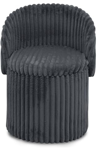 GC GAVENO CAVAILIA Ribbed Round Ottoman Storage Box With Hidden Storage Removable Lid | Fleece Foldable Stool Storage Bench Chair Foot Rest | Vanity Stool Footstools For Living Room, Bedroom
