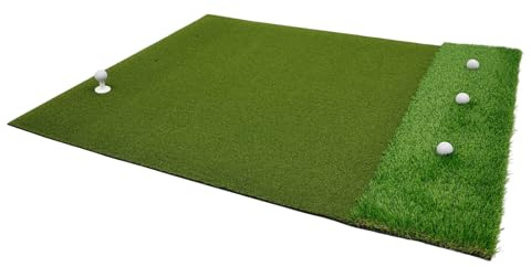 Golfmatta 150 x 120 cm för svängträning, praktisk golfträningsmatta med 6 slagpositioner, 3 teer och 9 bollar för inomhus och utomhus
